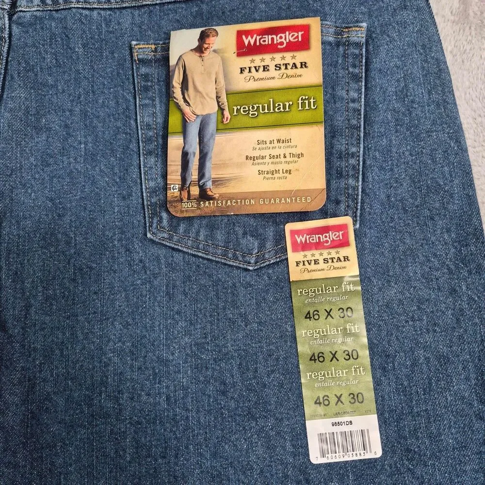 Wrangler Five Star Premium Jeans Mens 46x30 Blue Med Wash Regular Straight Denim